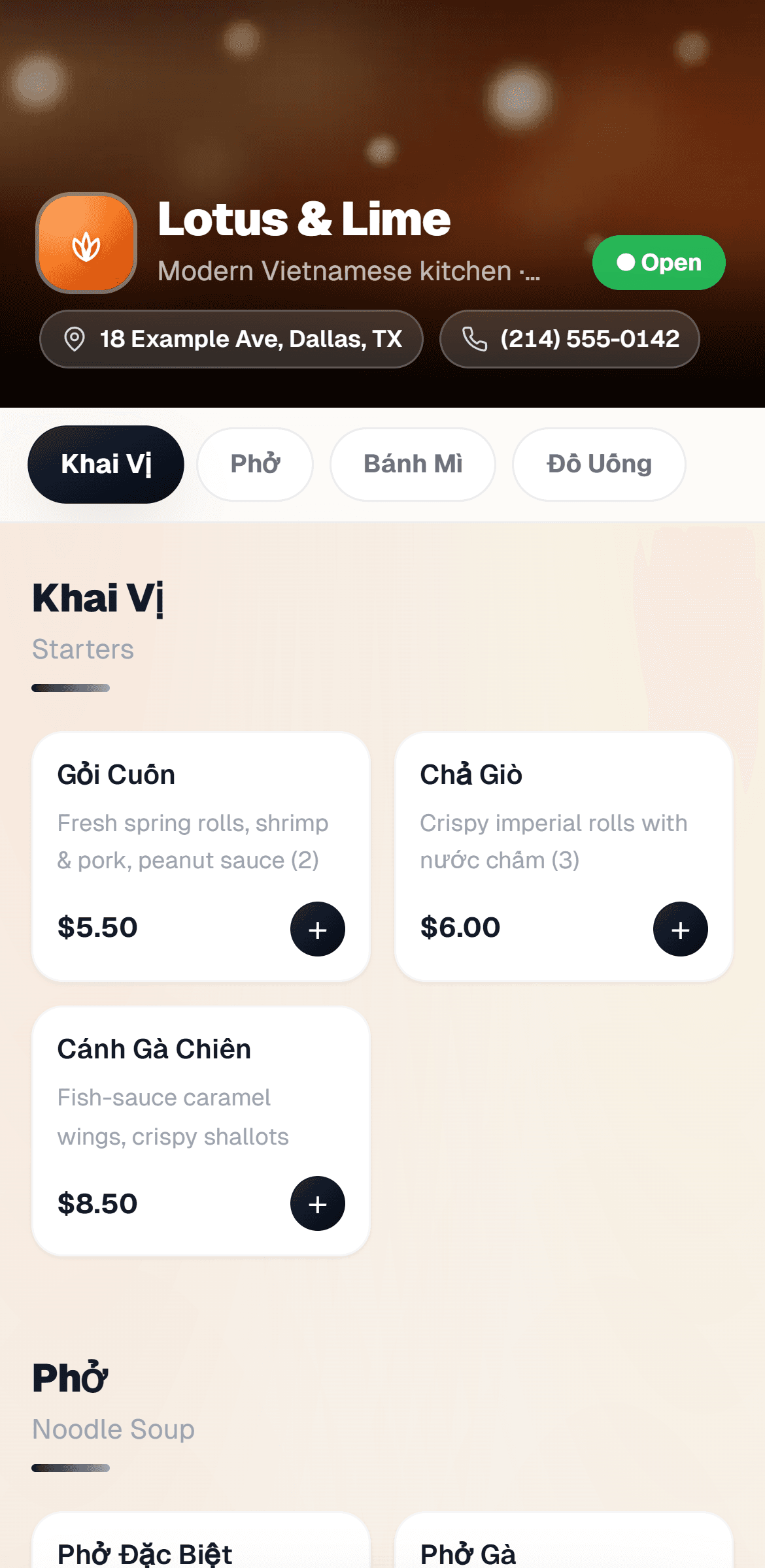 The same menu on a phone